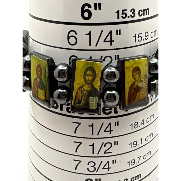 Hematite Iconic Saints Bracelet Prayer Religious Spiritual Stretch Devotional - Picture 4 of 7